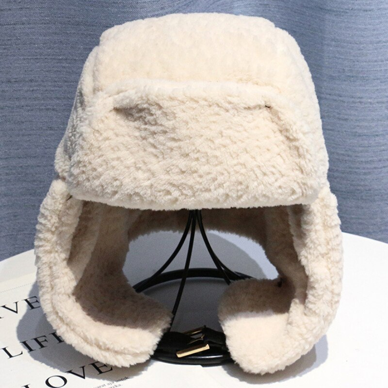 HT3436 Women Winter Hat Thick Warm Berber Fleece Russian Hat Ladies Black Pink Russian Trapper Ski Earflap Cap Female Bomber Hat