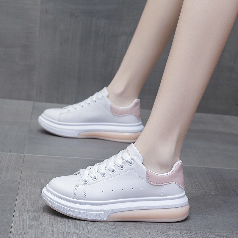 Novo pequeno branco sapatos, sola grossa esportes e lazer placa sapatos, meninas alta ascensão tênis de corrida: Rosa / 35