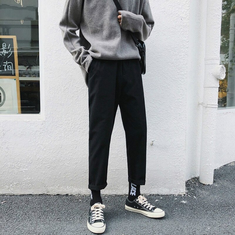 Bukser mænd stor størrelse matchende elastik talje lige ankellange lommer fritidsbukser herre trendy harajuku ulzznag bukser