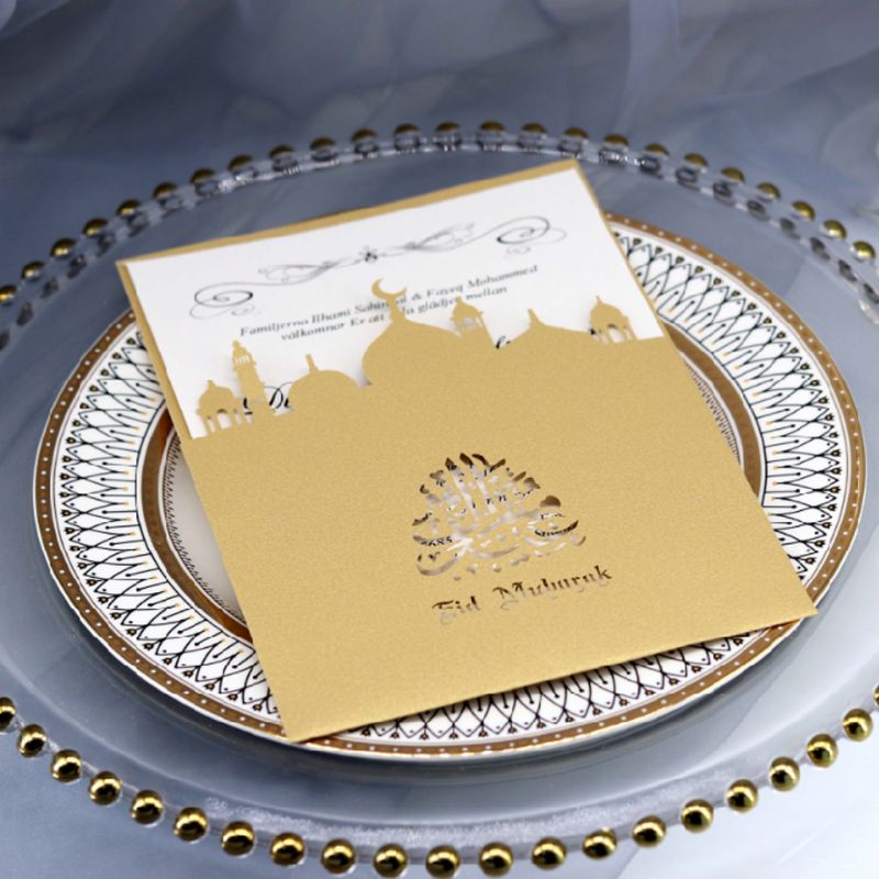 10 Set Cut Church Eid Mubarak Wedding Party Invitation Cards Inner Envelope Ramadan Muslim Greeting Card