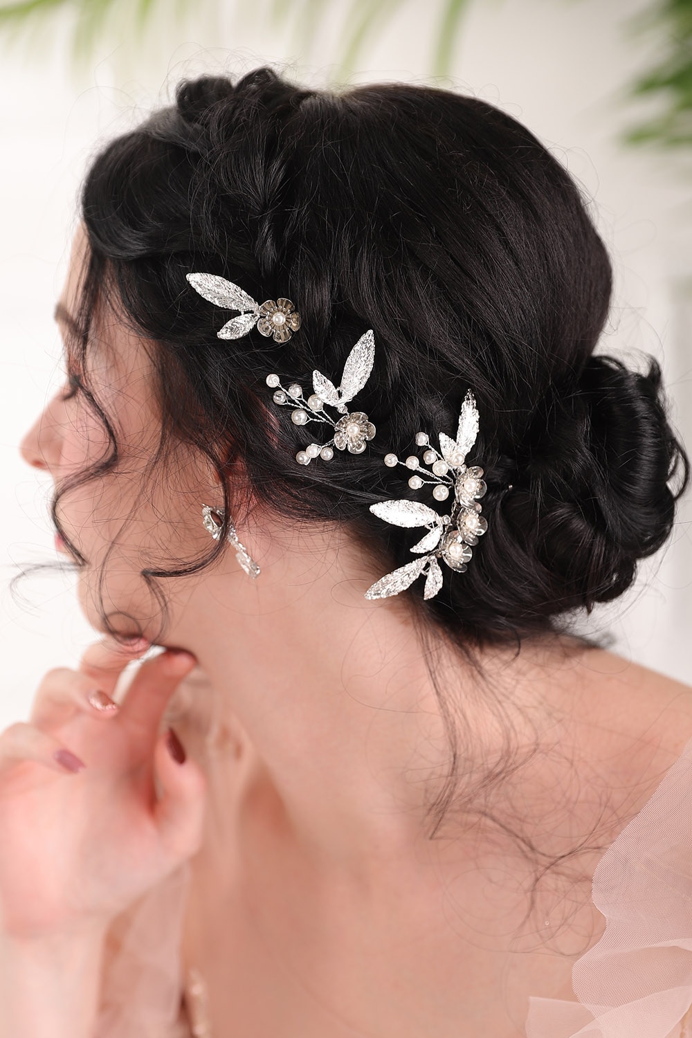 Silver Pearl matal Flower crown Handmade Hair pin and hair comb women Jewelry Wedding Headdress Birde Hair Accessories