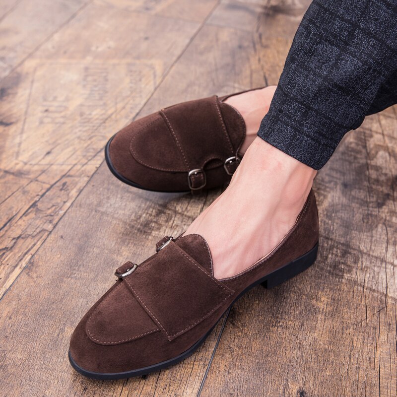 Fixsys herre loafers retro dobbel munk stropp sko pustende slip-på formell sko lett oxfords bryllup kontor sko
