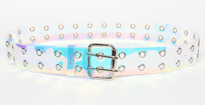 cinturón de PVC de dos filas para mujer, hebilla de doble Pin, cinturones transparentes de cintura blanca para mujer, cinturón para Vestido vaquero para mujer