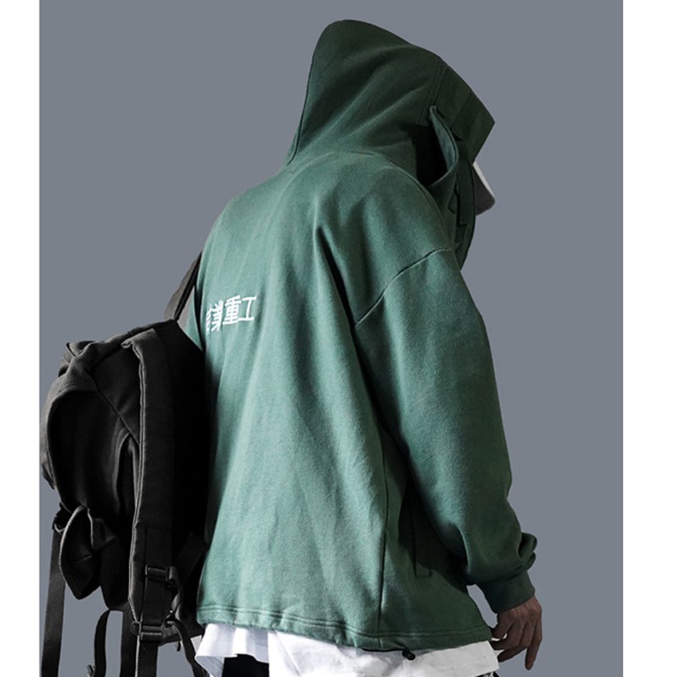 Autumn Men High Neck Fish Mouth Hoodie Japanese Harajuku Hip Hop Gothic Streetwear Sweatshirts Oversized Male Tops