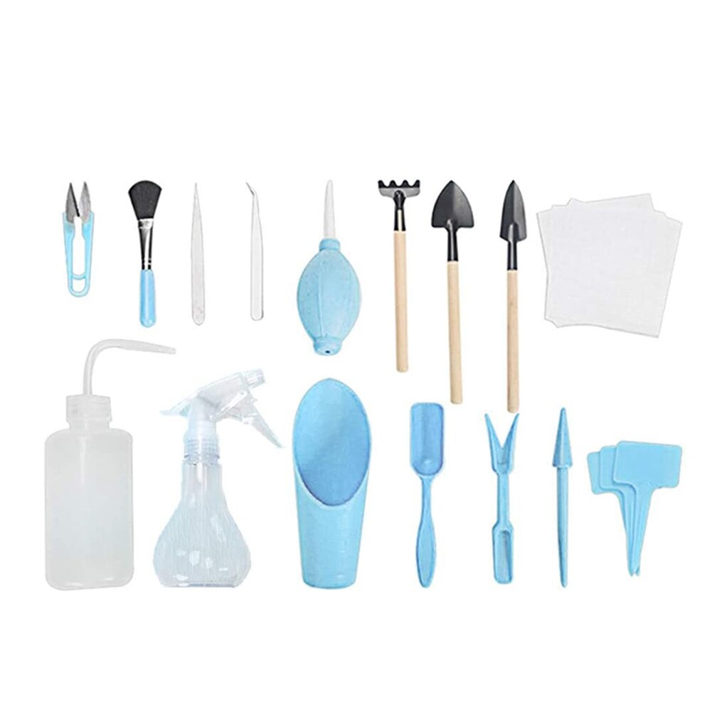 Seedling Garden Planter Kit Planting Watering DIY Tool Pruning Digging Succulent Easily Carrying Part Eco-friendly Tool: 16pcs blue