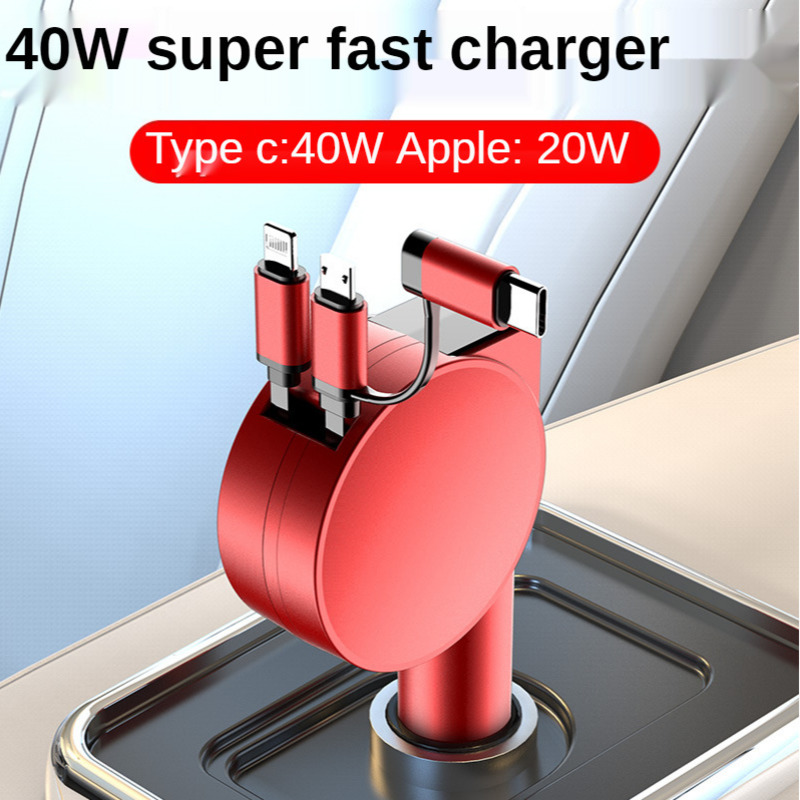 Vogek 60W Car Charger Qc3.0 Fast Charging Station Dual Telescopic Charging Cables Universal Usb Power Adapter For Iphone 13