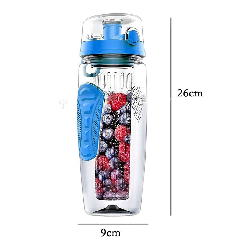 1000ml/32oz frukt infuser vattenflaska plast sport detox hälsa blå