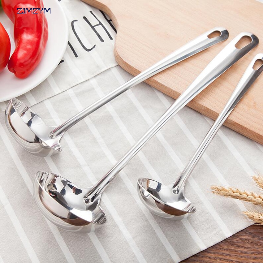 stainless steel Long Handled Rice Soup Cooking Spoons Handmade Kitchen Utensil Ladle Tableware