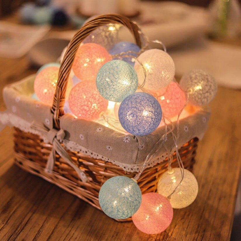 Guirnalda de luces de bola de algodón para Navidad, 2,2 M, 20LED, al aire libre para decoración, boda,: Multicolor / By Battery