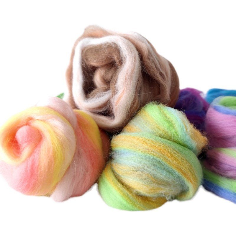 Fieltro de lana Feltro de lana de colores mezclados Tiras de lana de colores mezclados Clusters de hilo Amigable para la piel Poking Le Tinte mezclado Serie multicolor