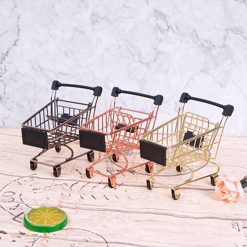 Mini Shopping Cart Trolley Home Office Sundries Storage Ornaments Model Children's Toy ~