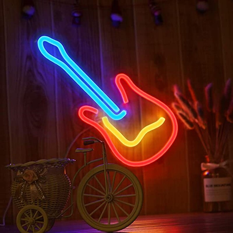 Væg hængende led neon lys skilt med bord farverig guitar bruges til fest børneværelses indretning usb drevet neon lampe: Default Title