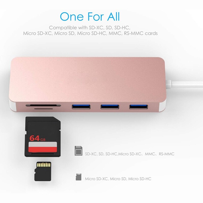 TYPE-C 5 In 1 Docking Station Sd, Tf Ondersteuning: windows Me/2000/Xp/Vista/Nt/7/8, mac Is Geschikt Voor Alle Usb C Apparaten