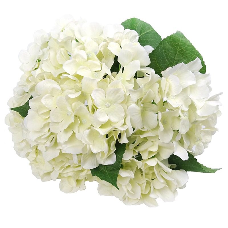 Kunstige blomster silke 7 store hoved hortensia buket til bryllup, værelse, hjem, hotel, fest dekoration og: Hvid