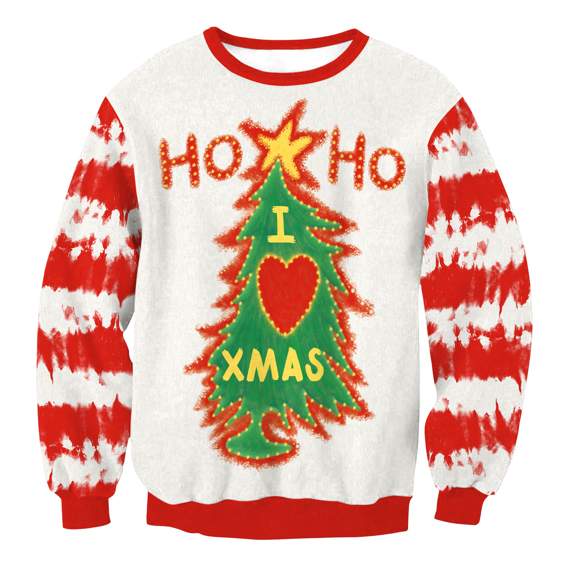 Christmas Clothing Christmas Tree Striped Digital Printing Clothing Couple Sweater: XL / Beige