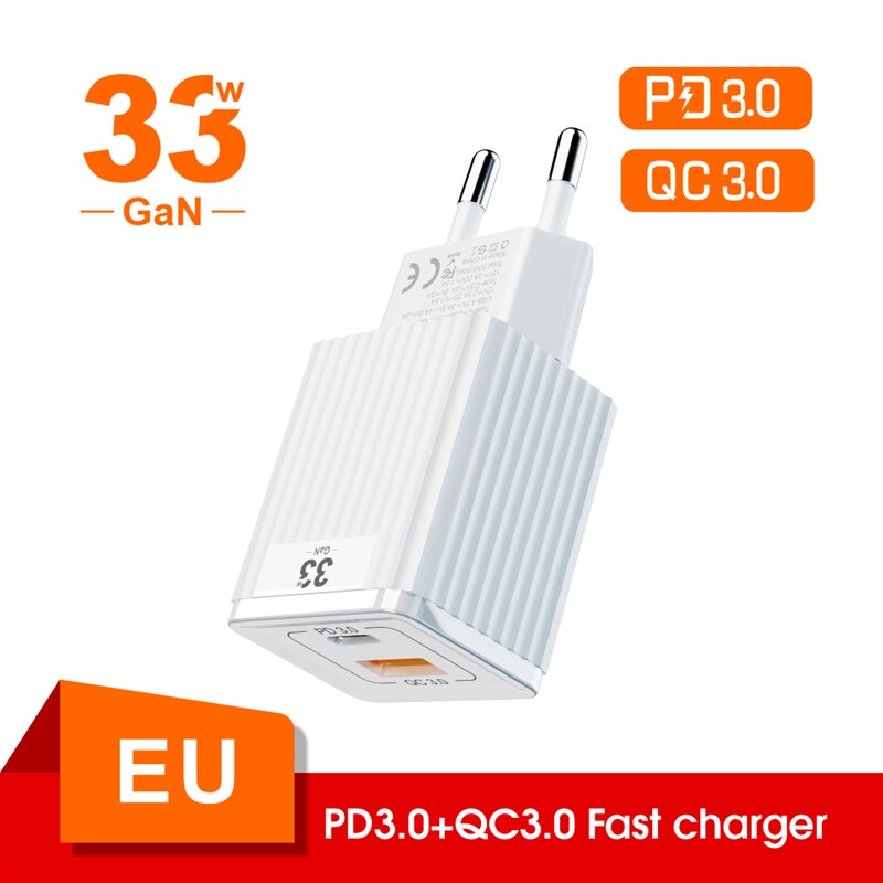 Nohon 33W Gan Pd Usb Telefoon Oplader QC3.0 PD3.0 Quick Charge Type C Charger Muur Adapter Plug Voor Iphone 13 Pro Max Samsung: EU-White