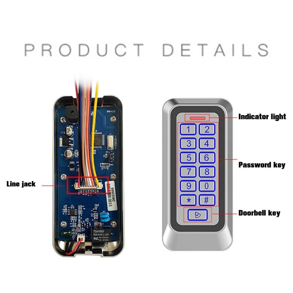 1 Pcs Metal Waterproof Access Control Machine Metal Drawing On The Surface Waterproof And Dustproof Backlight Button