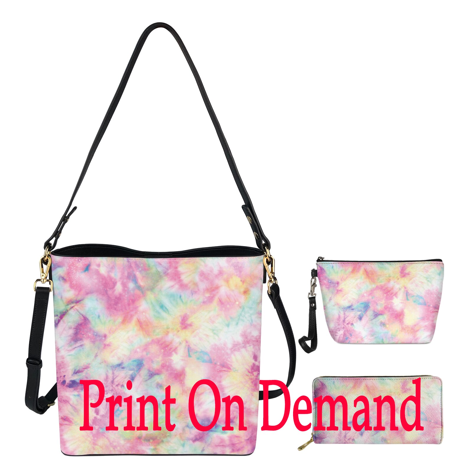 FORUDESIGNS Retro Polynesian Tribal Plumeria Gradienten 3D Druck frauen Handtasche Set Weibliche Reise Schulter Eimer Tasche Mit Geldbörse: Custom / only cosmetic bag