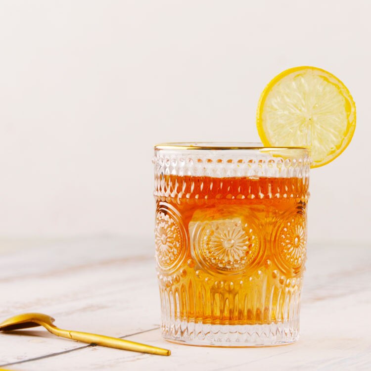 Style européen dessin Phnom Penh Ins verre épais soleil fleur en relief rétro vin verre lait boisson froide verre jus tasse