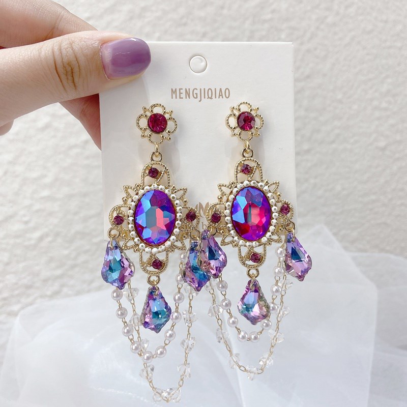 Vintage Korea Exaggerated Crystal Earrings for Women Shiny Pendientes Mujer Moda Dangle Statement Earrings