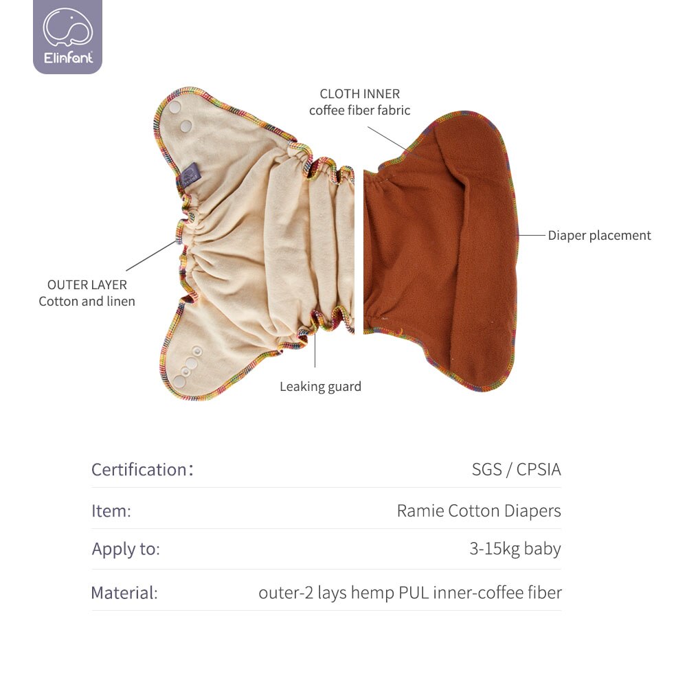 Elinfant Kawa polarny runo wielokrotnego użytku dopasowana pieluszka jeden rozmiar noc AIO i AI2 pieluszka dla niemowląt zmywalna konopna pieluchy z tkaniny 1 szt. Opakowanie