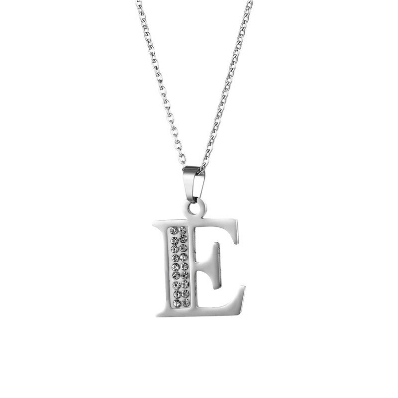 modisch Edelstahl Zirkon A-Z Alphabet Anhänger Kette Halskette Für Frauen Männer Punk Initial Buchstaben Name Halskette Schmuck: E