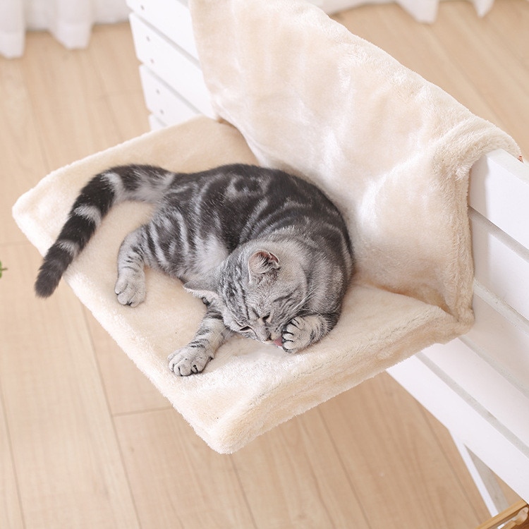 Katte hængekøje kæledyr vinter luksus radiator håndende seng aftageligt vindue kat radiator lounge hængekøje kitty soveseng til katte: Beige