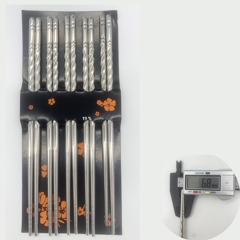 Five Pairs 22cm Metal Non-Slip Retro Blue White Porcelain Pattern Stainless Steel Chopsticks JDZ Sushi Sticks Convenient: 22.CM-5Pair-Luowen 2