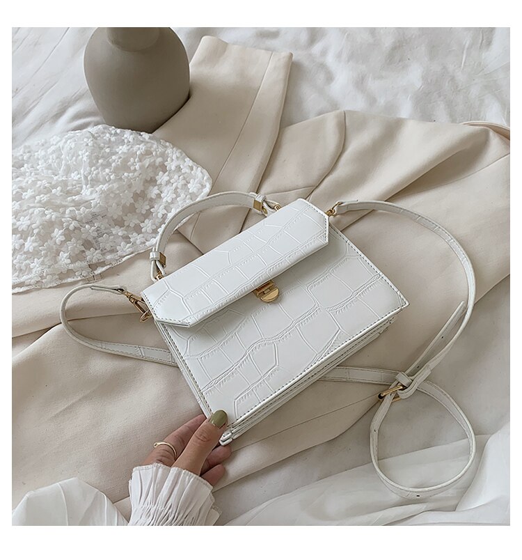 Stone patent white Crossbody Bags For Women Small Handbag Small Bag PU Leather Hand Bag Ladies: White