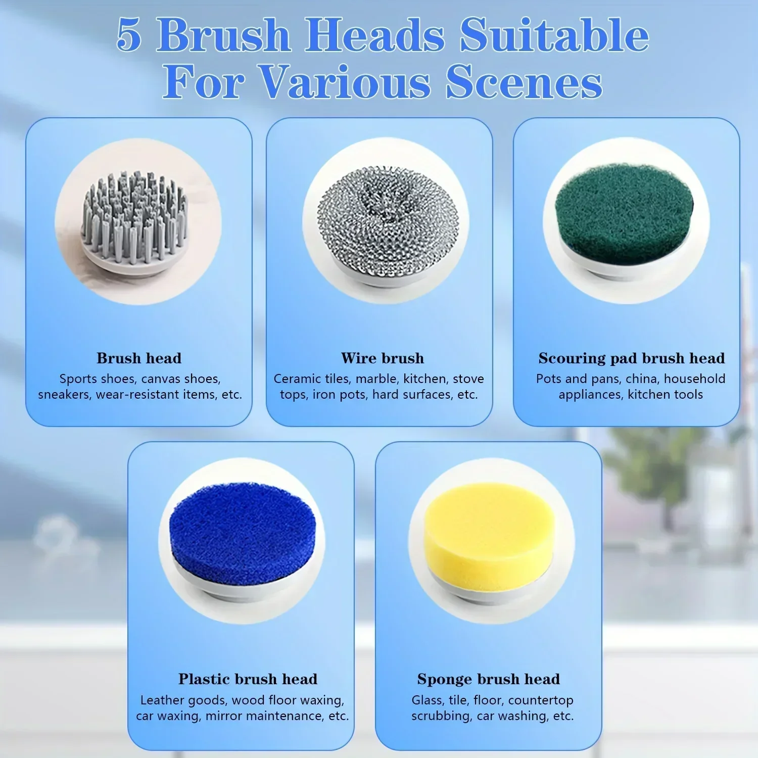 6in1 Electric Cleaning Brush Multifunctional Kitchen Bathroom Toilet Portable Powerful Clean Brush LED Display