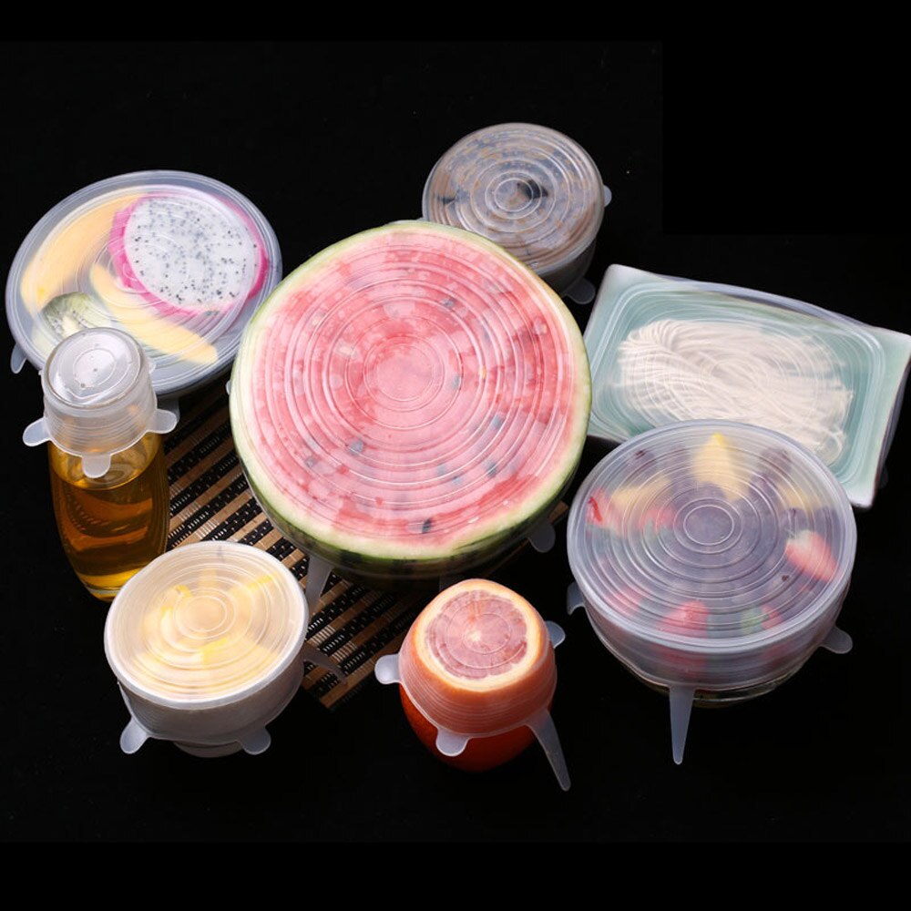 6pc silicone couvercle extensible réutilisable universel silicone bol pot couvercle conservation des aliments couvercle cuisson silicone couvercle accessoires de cuisine