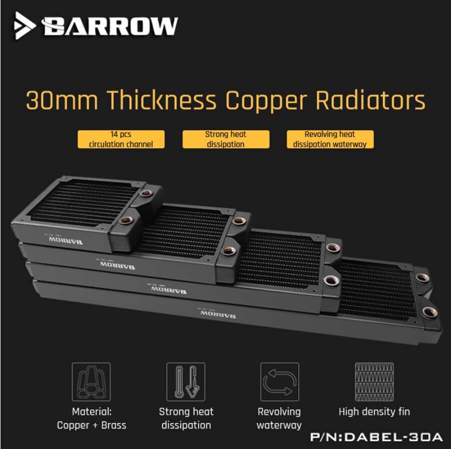 Barrow Dabel-30a-Radiador de cobre 120, canal de circulación adecuado para ventiladores de 120mm, 30mm de espesor, 14 unidades