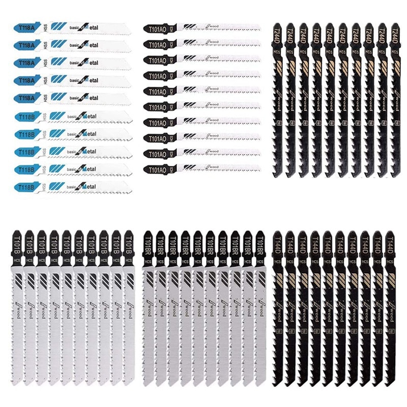 60Pcs Jigsaw Blades Set, Diverse T-Schacht Jig Zaagbladen Voor Hout Plastic Metaal Snijden, vervangen Vele Modellen