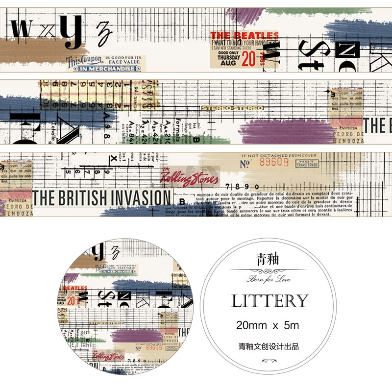 1 pcs Washi Tapes DIY Engels tijdschrift Papier gereedschap Masking Tape Decoratieve Plakband Scrapbooking Stickers Grootte 5M: LITTERY 20mm