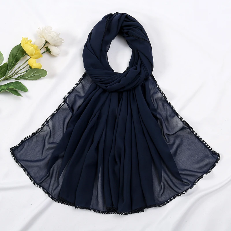 Premium Chiffon Hijab Sjaal Voor Vrouwen Tulband Sluier Kant Stiksel Sjaals Moslim Hijaabs Effen Kleur Vrouw Hoofddoek Sjaal Ramadan: Roest Rood
