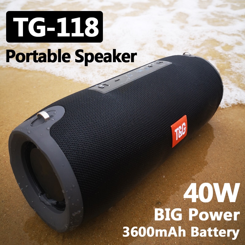 TG118 40W Portable Bluetooth Speaker Outdoor Wireless Column Subwoofer Music Center BoomBox 3D Stereo 3600mAh Battery FM/TF/AUX