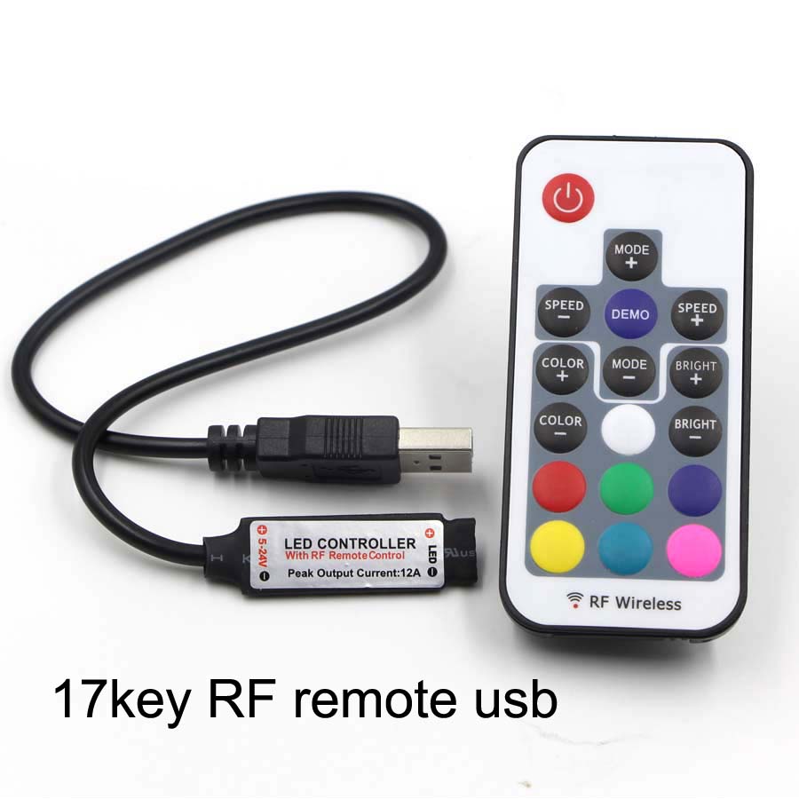 USB RGB LED Controller 24key 44key 17key RF Wireless Mini Remote Controller voor RGB 3528 5050 Led Strip tape verlichting 5 v 12 v