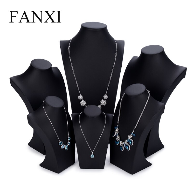 FANXI Zwart PU Lederen Sieraden Display Stand Mannequin Model Ketting/Hanger Buste Houder Sieraden Expositor Showcase