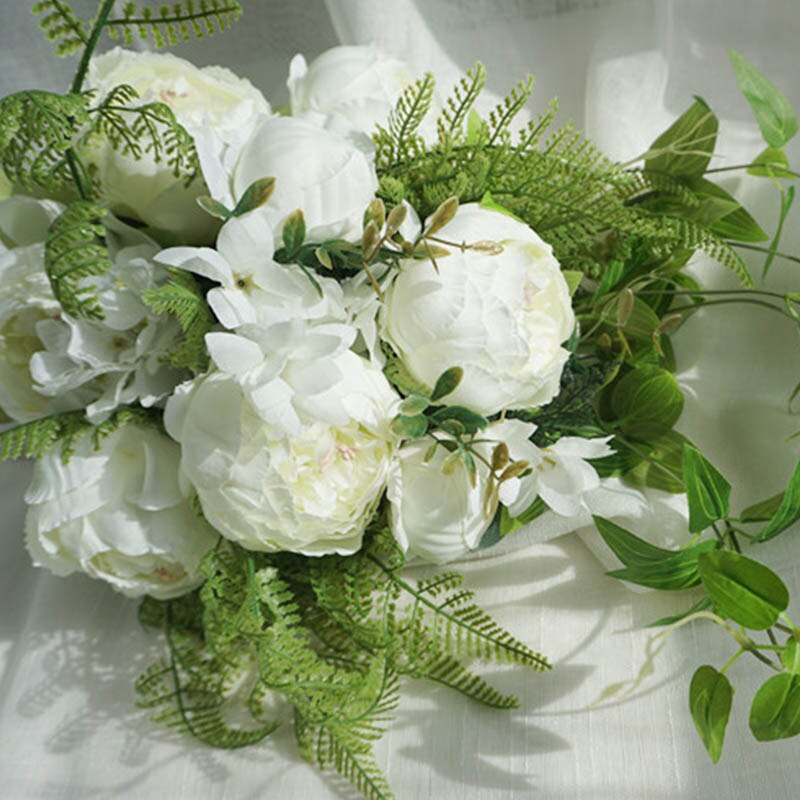 Romantisk vandfald pæon bryllup blomster brude hånd buket kunstig blomsterbuket hvid bryllup buketter ramo de novia