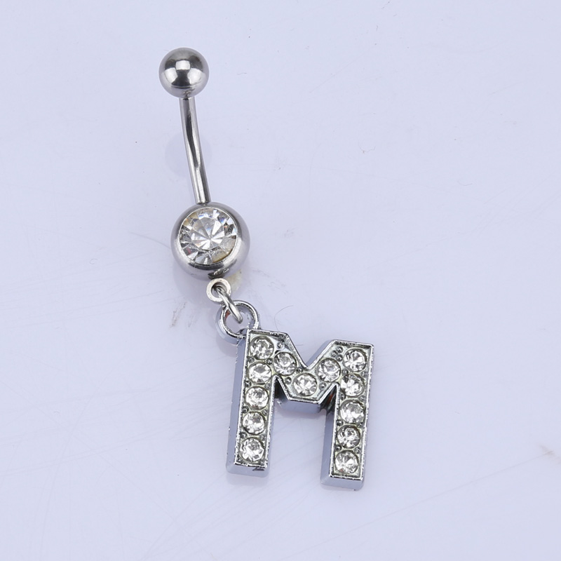 26 brief Een om M stijl Charmant Piercing Crystal Rhinestone Ingelegd Navel Navel Ring rvs sieraden: M
