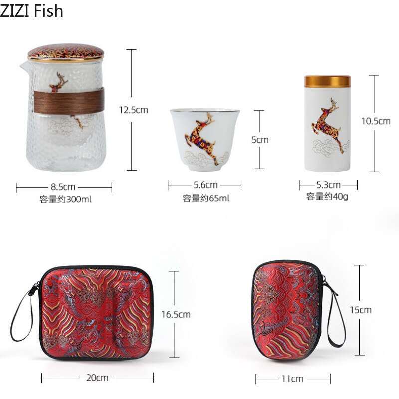 Portable Ceramic Kung Fu Tea Set One Pot and Three Cups Glass Travel Tea Set Japanese-style Hand Painted Home Tea Set Supplies