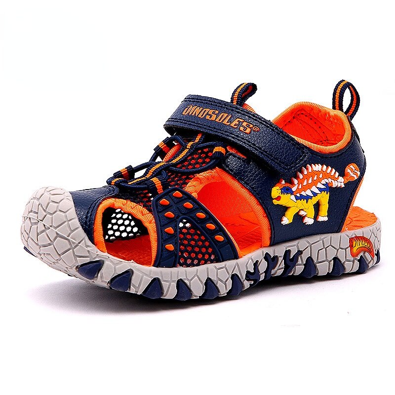 Dino Dinosaurus Led Knippert Zomer Sandalen 4-8Y Jongens Kinderen Cut-Outs Gesloten Teen Little Kids Beach Vlekken Schoenen anti-Slip: Blue-Orange / 2.5 (EU size 34)