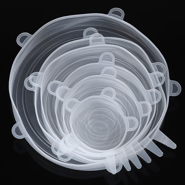Couvercles alimentaires extensibles en Silicone, 6 pièces, bouchons élastiques universels pour aliments frais, accessoires de cuisine: 6pcs Transparent