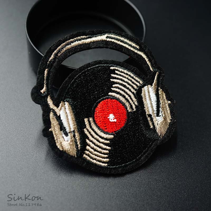 Muziek Opnemen Size:5.2X5.8 Cm Iron On Patch Sew Geborduurde Applique Stof Voor Jas Badge Kleding Stickers