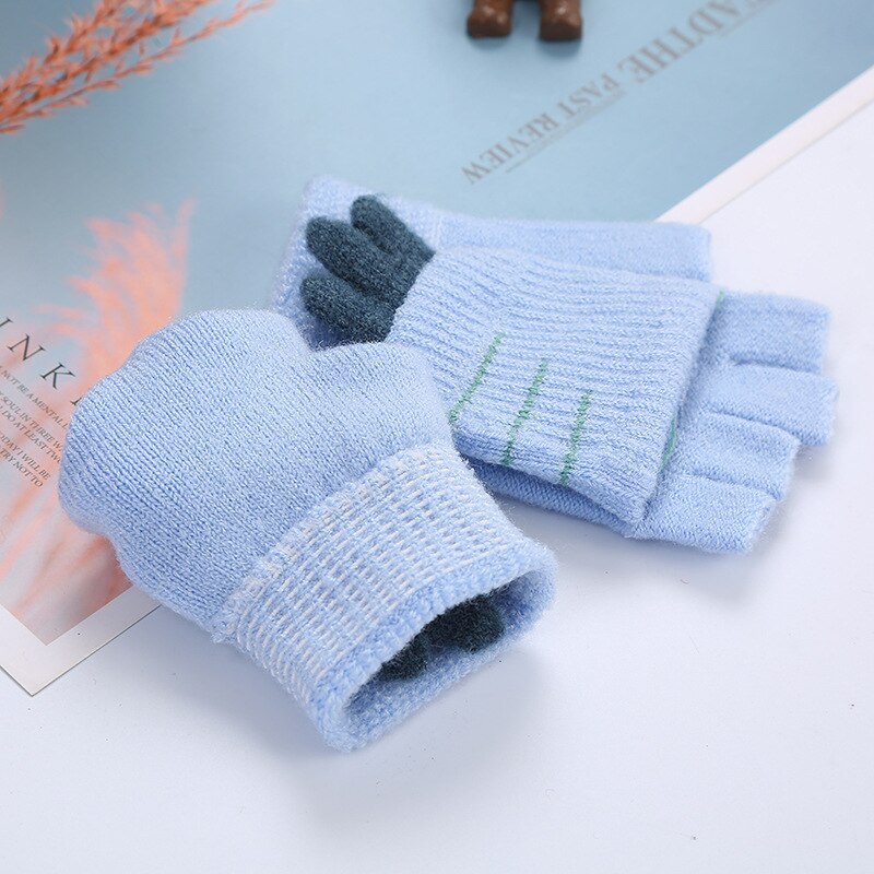 Winter children boys and girls wool gloves 1-5 years old children's knitted half-finger clamshell children's warm and cute 2ST5