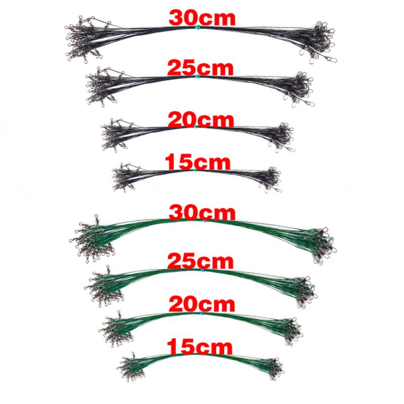 Sedal de pesca de acero antimordedura, 15cm-30cm, líder de alambre de acero con accesorios giratorios de pesca, correa de núcleo de plomo antirenvoltura