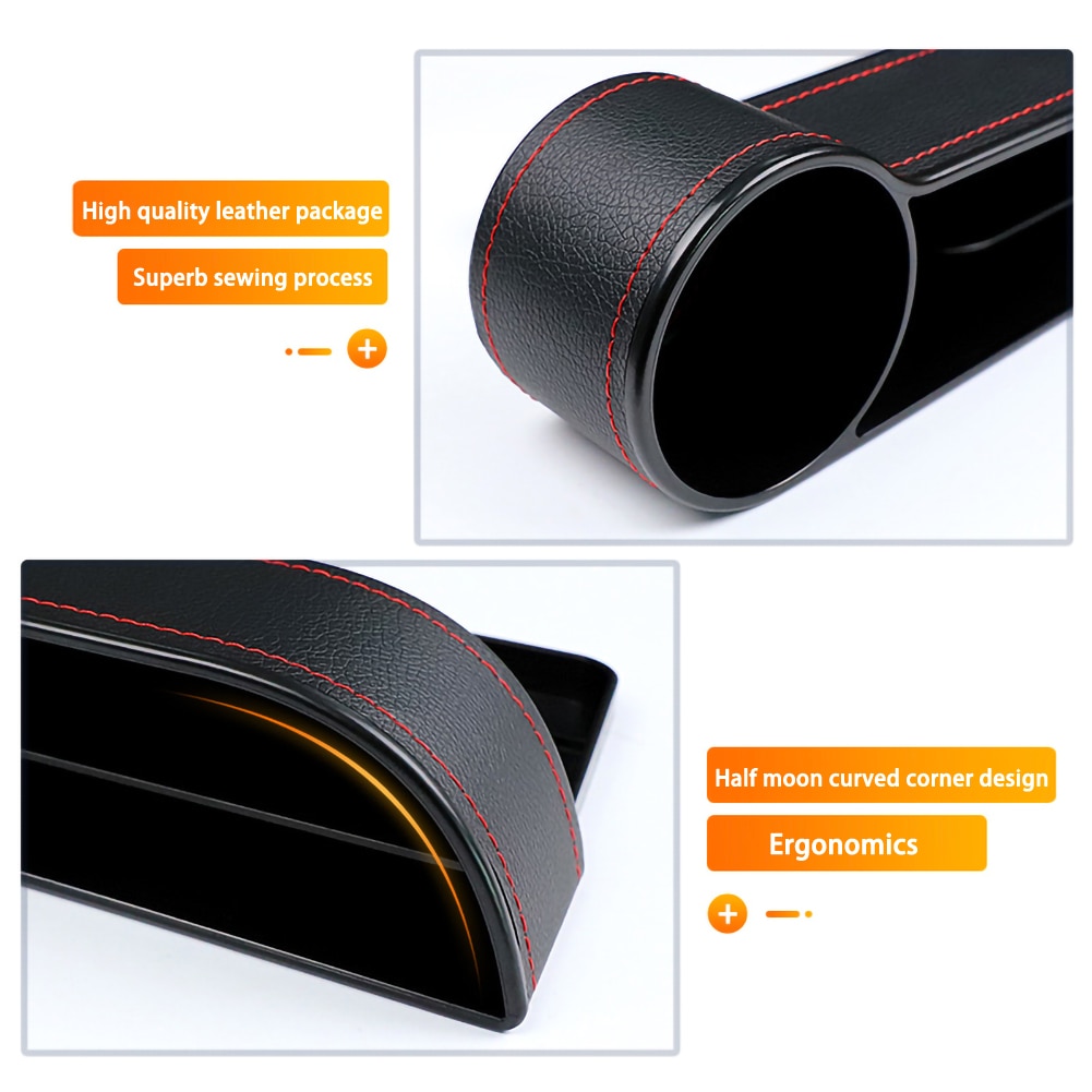 Organizador para espacio de asiento de coche con hendidura, receptor de bolsillo, caja de almacenamiento de cuero PU, soporte para botellas de teléfono, accesorios para interior de coche