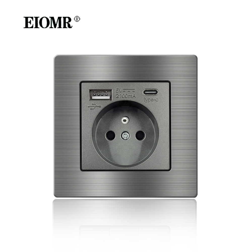 EIOMR France Standard Prise Électrique Gris En Alliage D'aluminium Panneau Interrupteur Rj45 Tv 220V 16A Prises Murales pour Appareil Ménager: TYPE 13