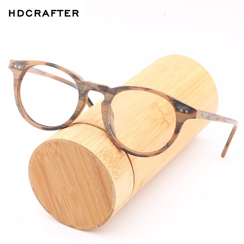 HDCRAFTE-Montura de gafas de madera para hombre y mujer, lentes ópticas miopes de lectura, redondas y lisas