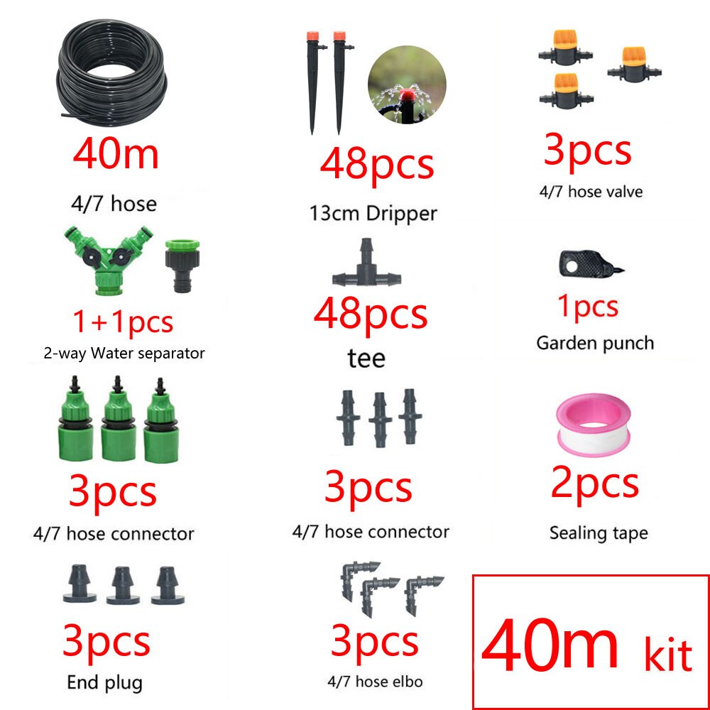 1/4" Hose Drip Irrigation System 360 Degree Adjustable 8 Hole Sprinkler Kit Garden Watering Inserting Ground Micro Flow Dripper: 40M